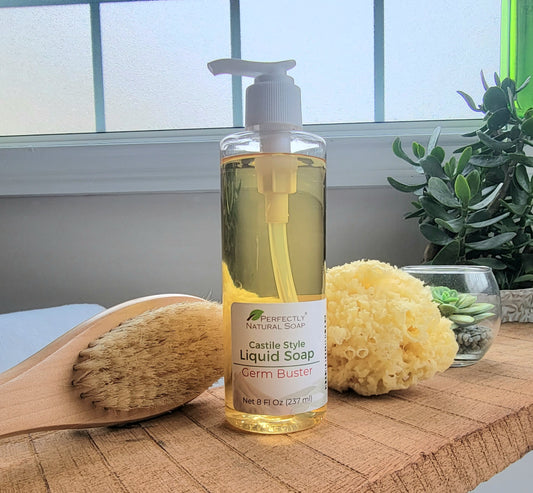 Castile style natural liquid soap Germ Buster scent, concentrated multi-use plant-based liquid soap