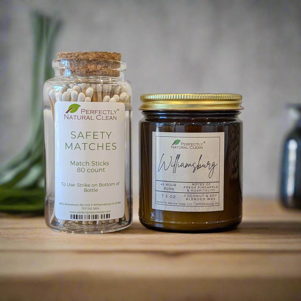 Classic coconut soy candle and matches bundle in Azure scent, hand-poured natural candle gift set