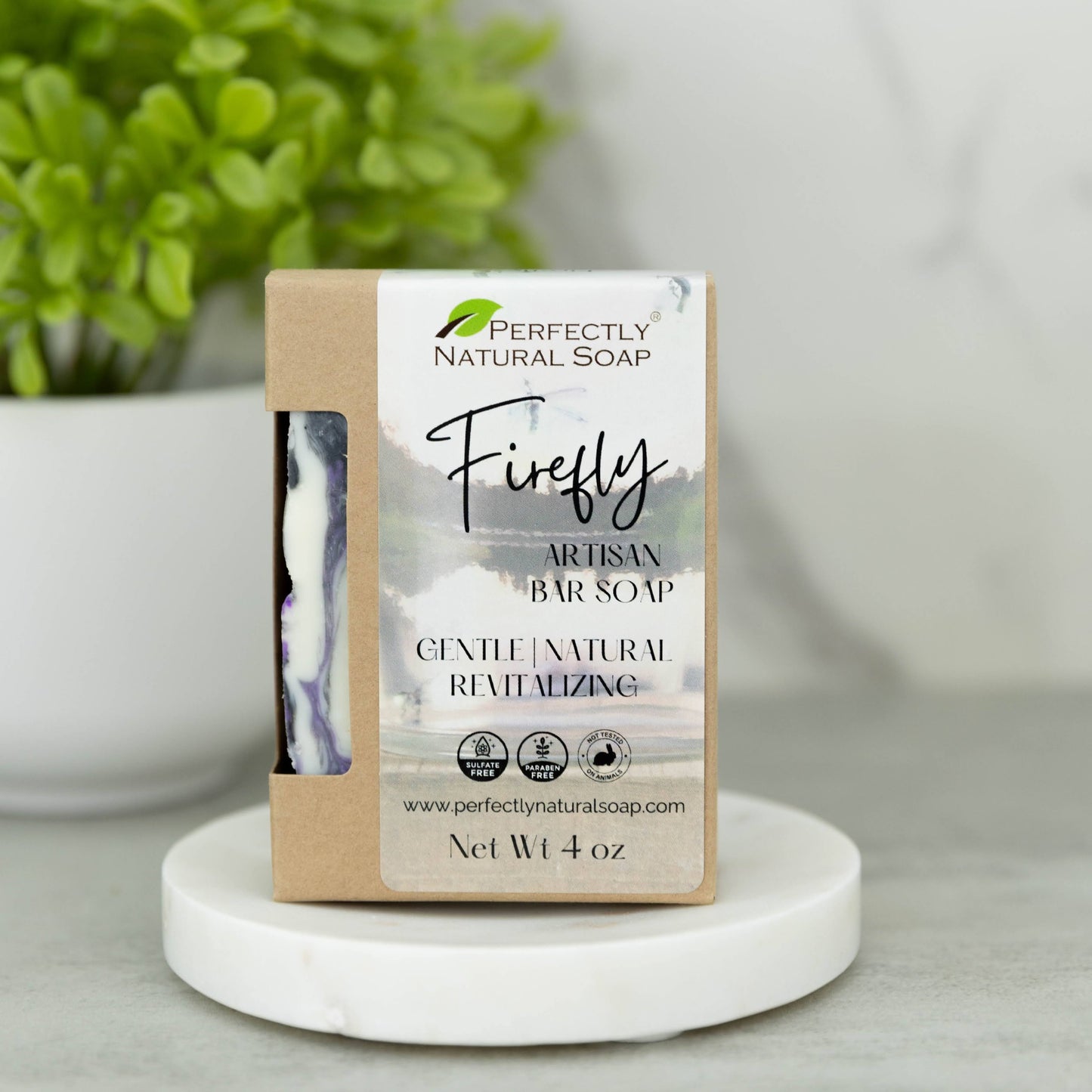 Firefly natural soap bar close-up, seasonal handmade bar with warm summer evening-inspired fragrance
