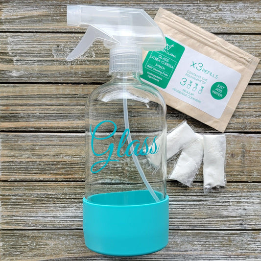 Natural glass cleaner refill and glass spray bottle, plant-based streak-free window and glass cleaner