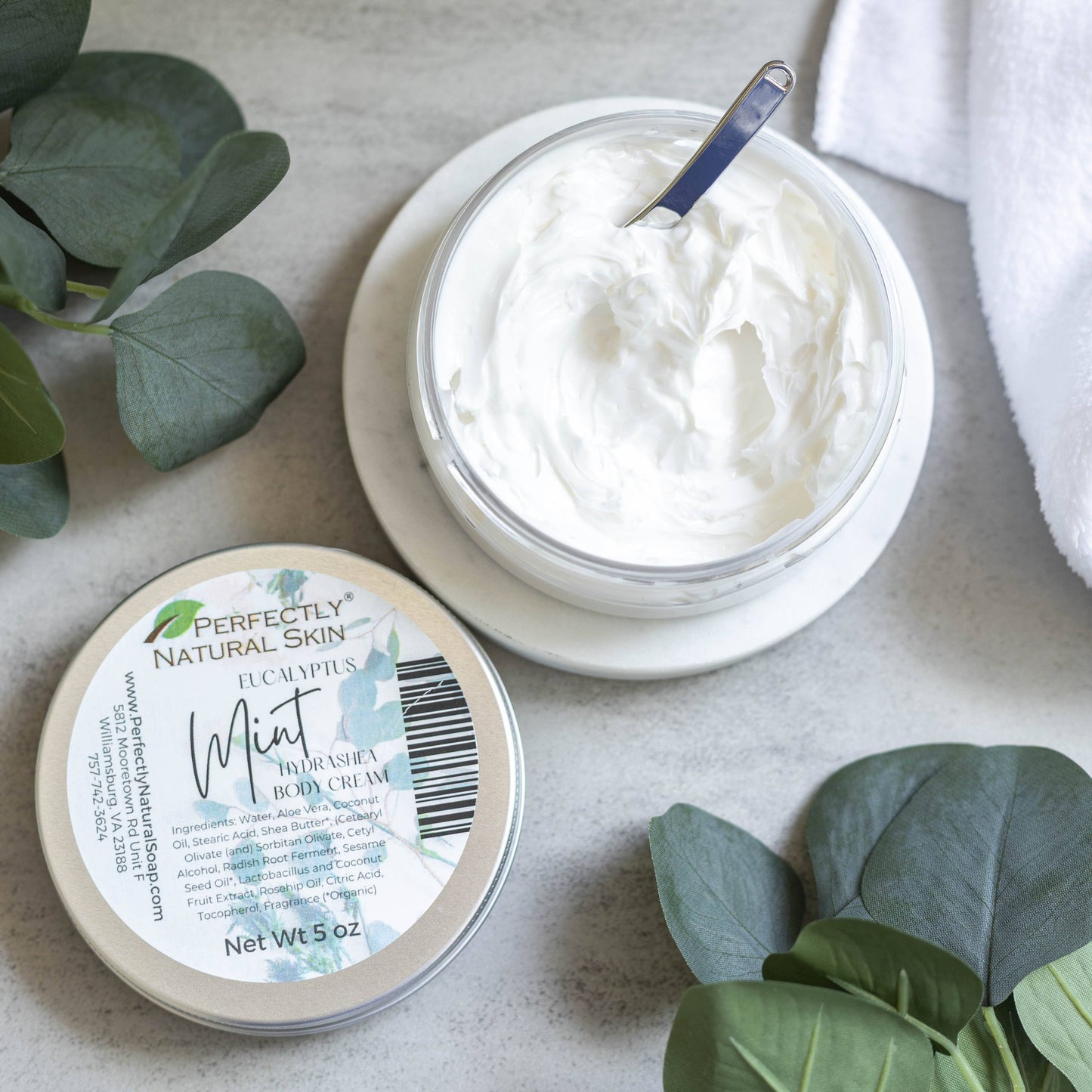 HydraShea botanical body cream 5 oz Eucalyptus Mint scent, refreshing shea butter moisturizing body cream