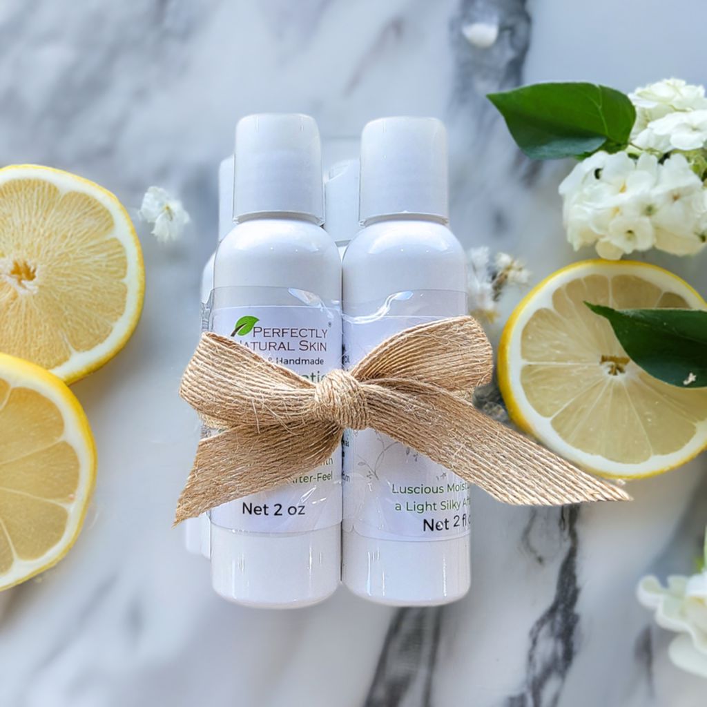 Lotion quartet gift set four 2 oz bottles, natural lotion sampler in Lavender Mint, Calm, Eucalyptus Mint and Rosemary Mint