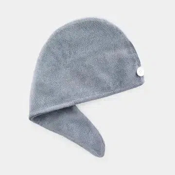 Microfiber hair drying turban in grey, fast-absorbing hair wrap towel for reducing blow-dry time