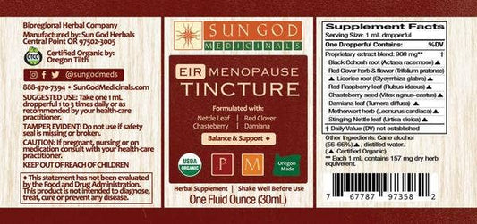 Organic Eir menopause tincture 1 oz dropper bottle, herbal extract for natural menopause wellness support