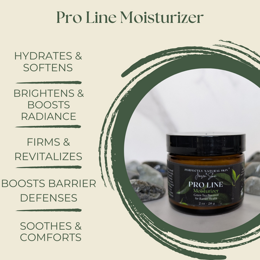 Pro-Line antioxidant barrier moisturizer 2 oz jar close-up, protective natural face moisturizer with green tea