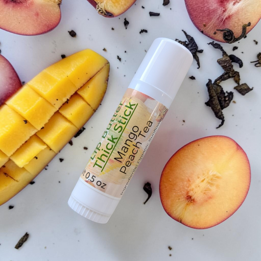 Thick Stick natural lip butter 0.5 oz showing creamy balm texture, seasonal oversized natural lip care stick