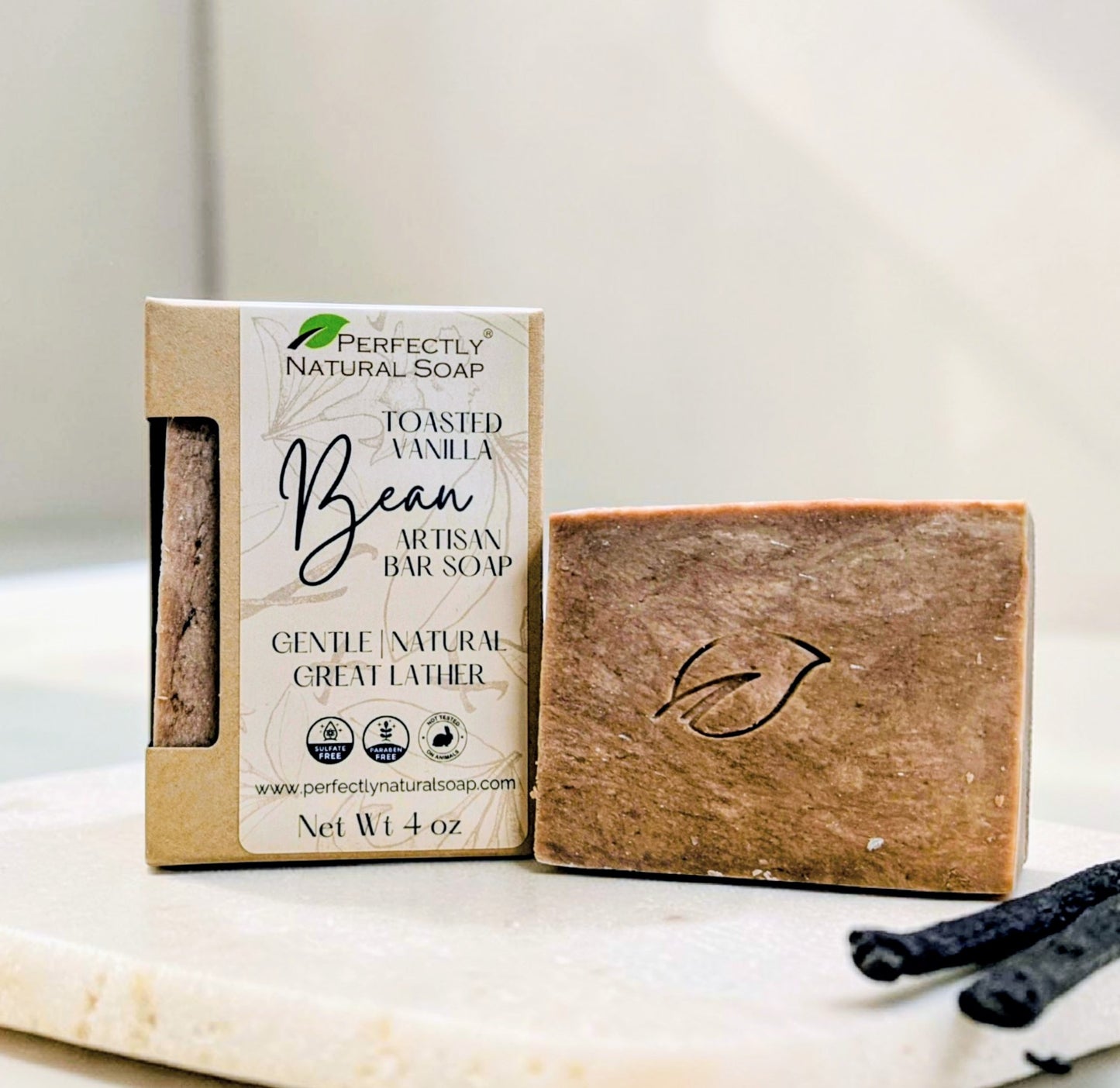 Toasted Vanilla Bean handmade natural soap bar 4 oz, warm sweet toasted vanilla scented moisturizing soap