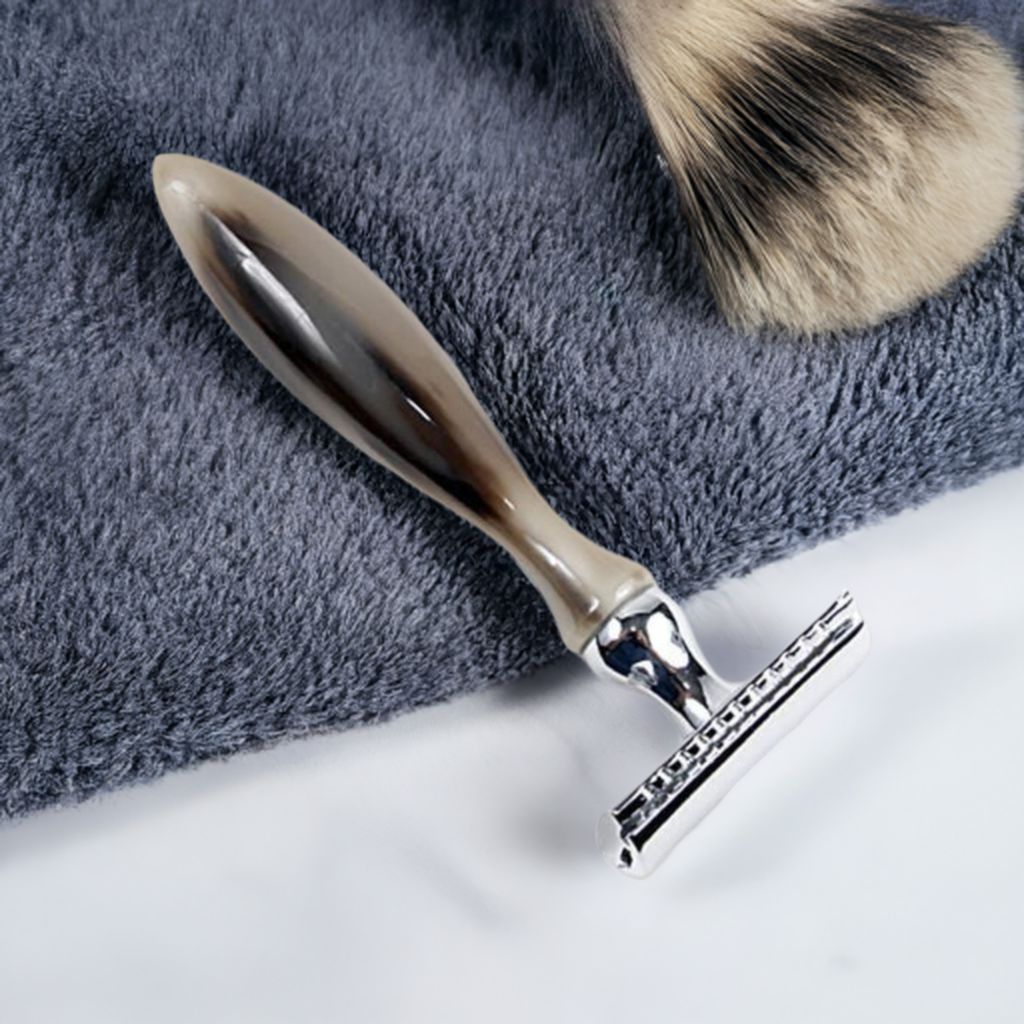 Parker genuine ox horn handle double edge safety razor, premium natural handle wet shaving razor