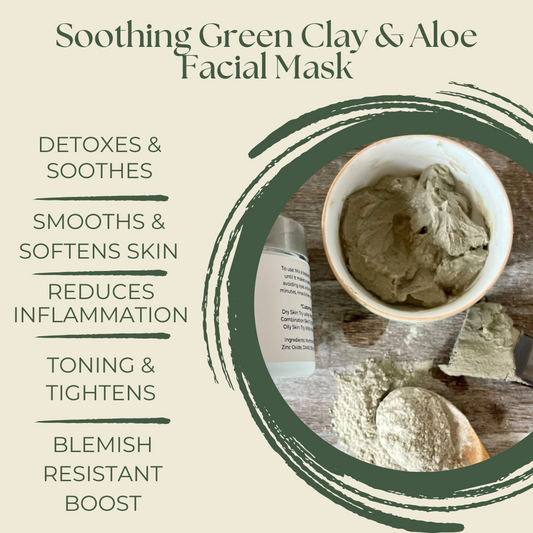Soothing green clay aloe facial mask texture close-up, natural purifying clay mask for calm and clear skin