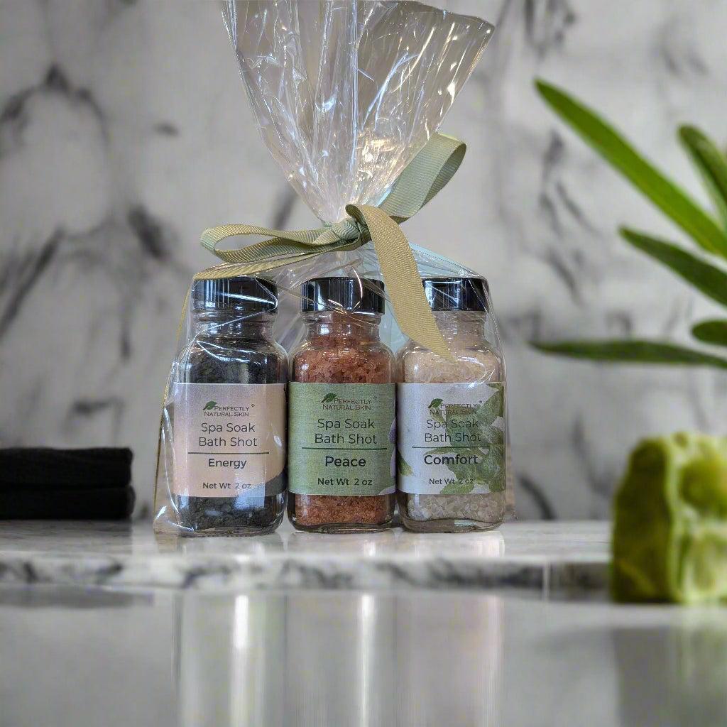 Spa Soak foaming mineral bath salts lifestyle shot, luxurious mineral salts dissolving in warm bath water