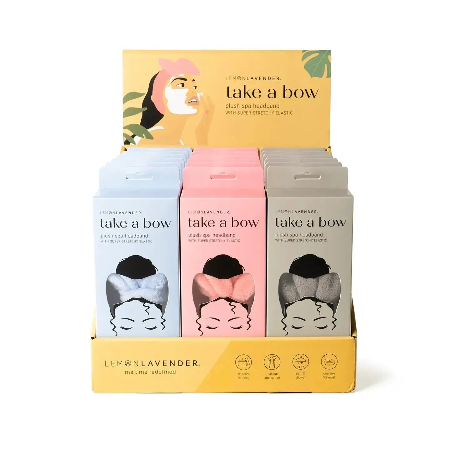 Take A Bow ultra plush spa headband in grey, cozy bow headband for facial treatments and beauty routines