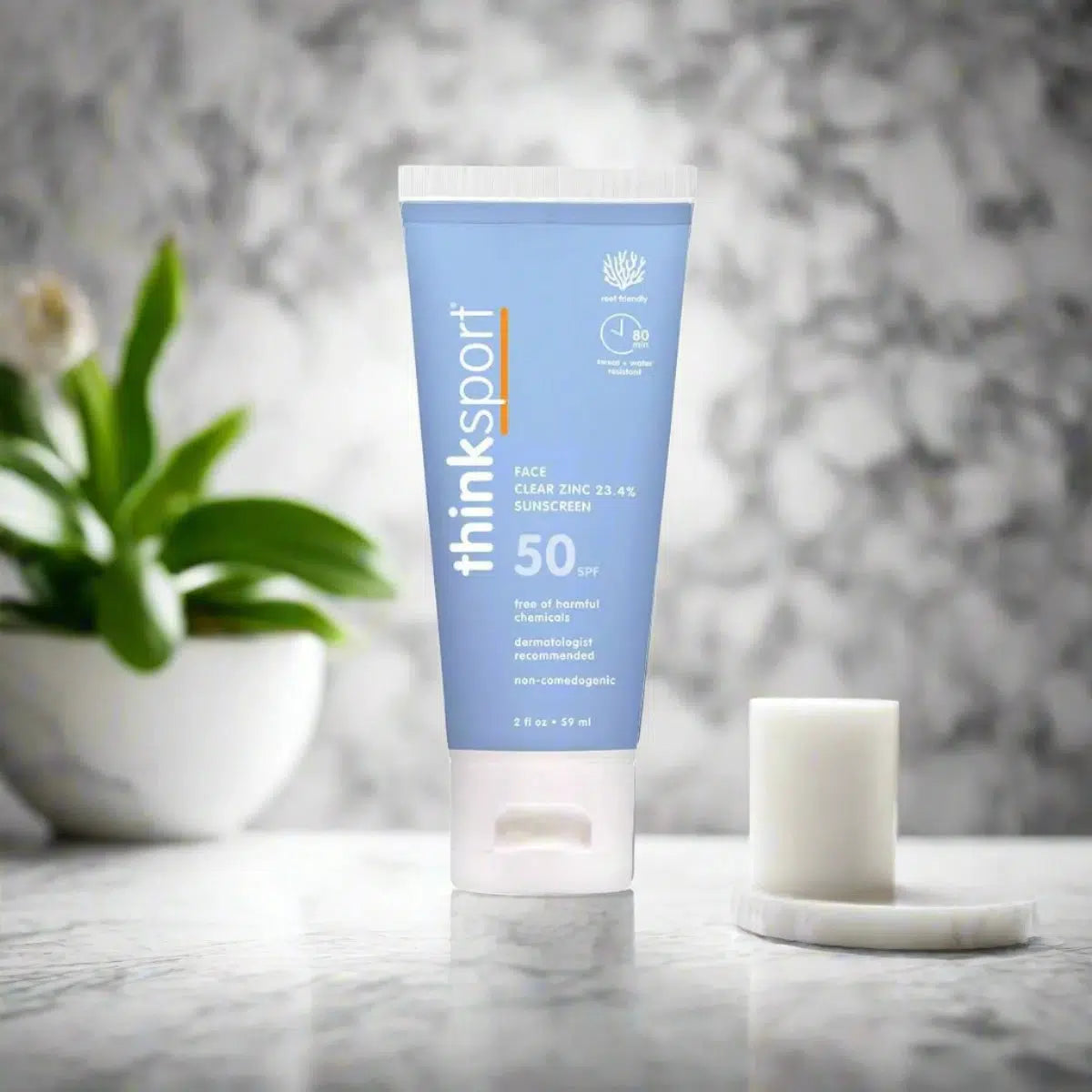 Thinksport SPF 50 clear zinc face sunscreen 2 oz, mineral sunscreen with 20% zinc oxide for face