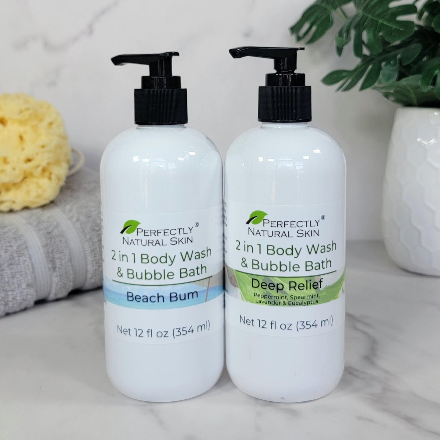 2-in-1 natural body wash and bubble bath, Beach Bum scent, 12 oz pump bottle