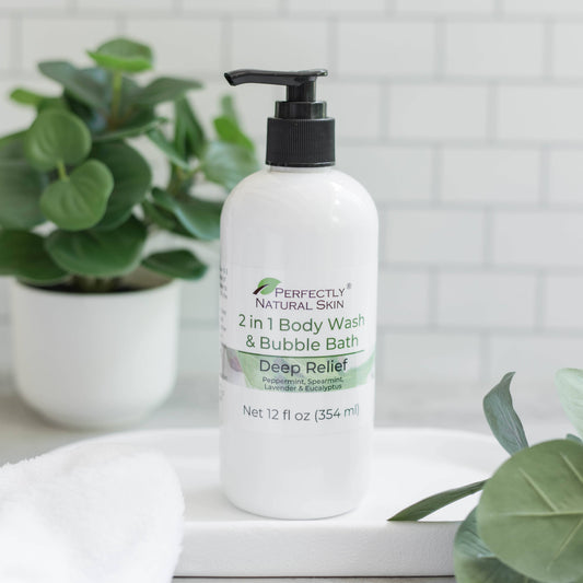 2-in-1 natural body wash and bubble bath, Deep Relief scent, 12 oz pump bottle
