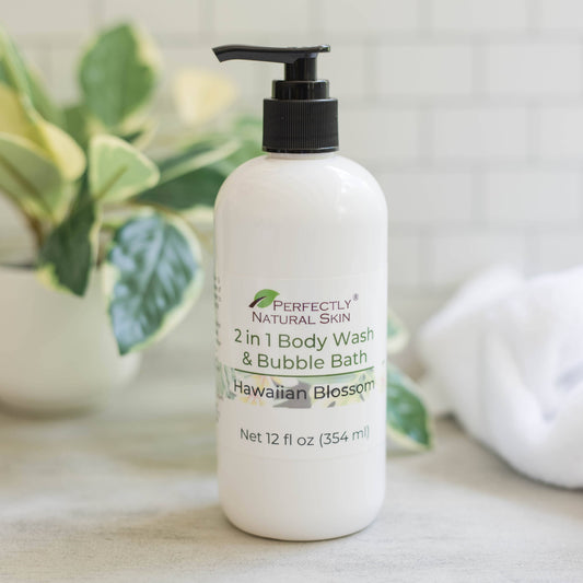 2-in-1 natural body wash and bubble bath, Hawaiian Blossom scent, 12 oz pump bottle