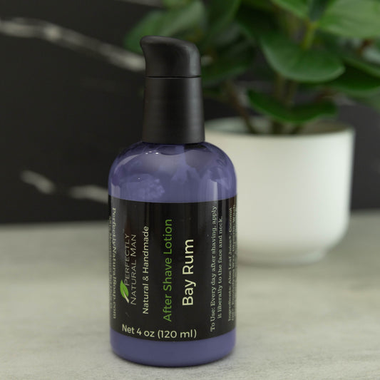 Men's natural after shave lotion Bay Rum scent 4 oz, soothes and moisturizes post-shave skin