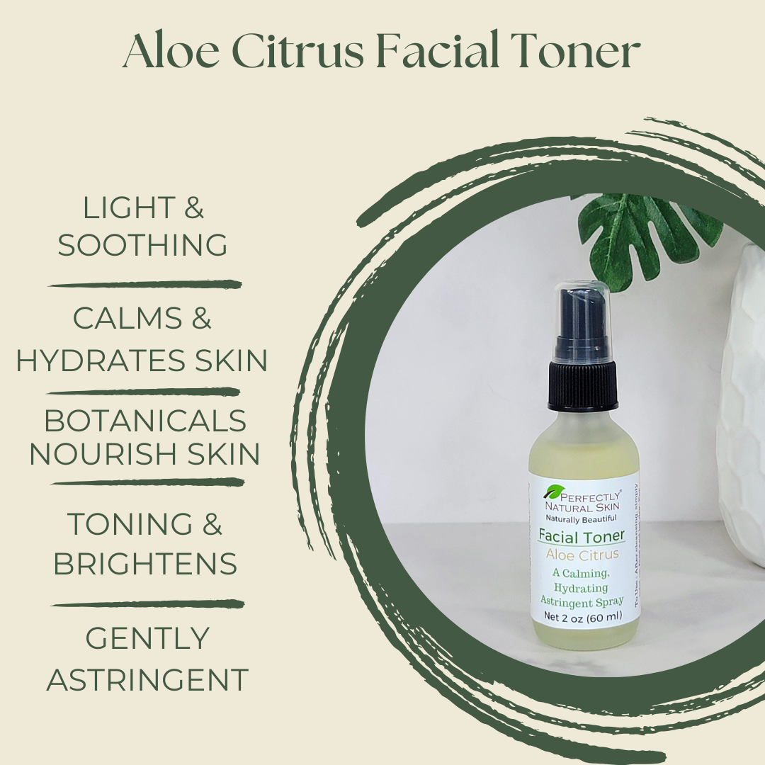 Aloe citrus natural facial toner 2 oz bottle, refreshing natural toner for all skin types