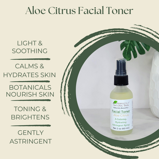 Aloe citrus natural facial toner 2 oz bottle, refreshing natural toner for all skin types