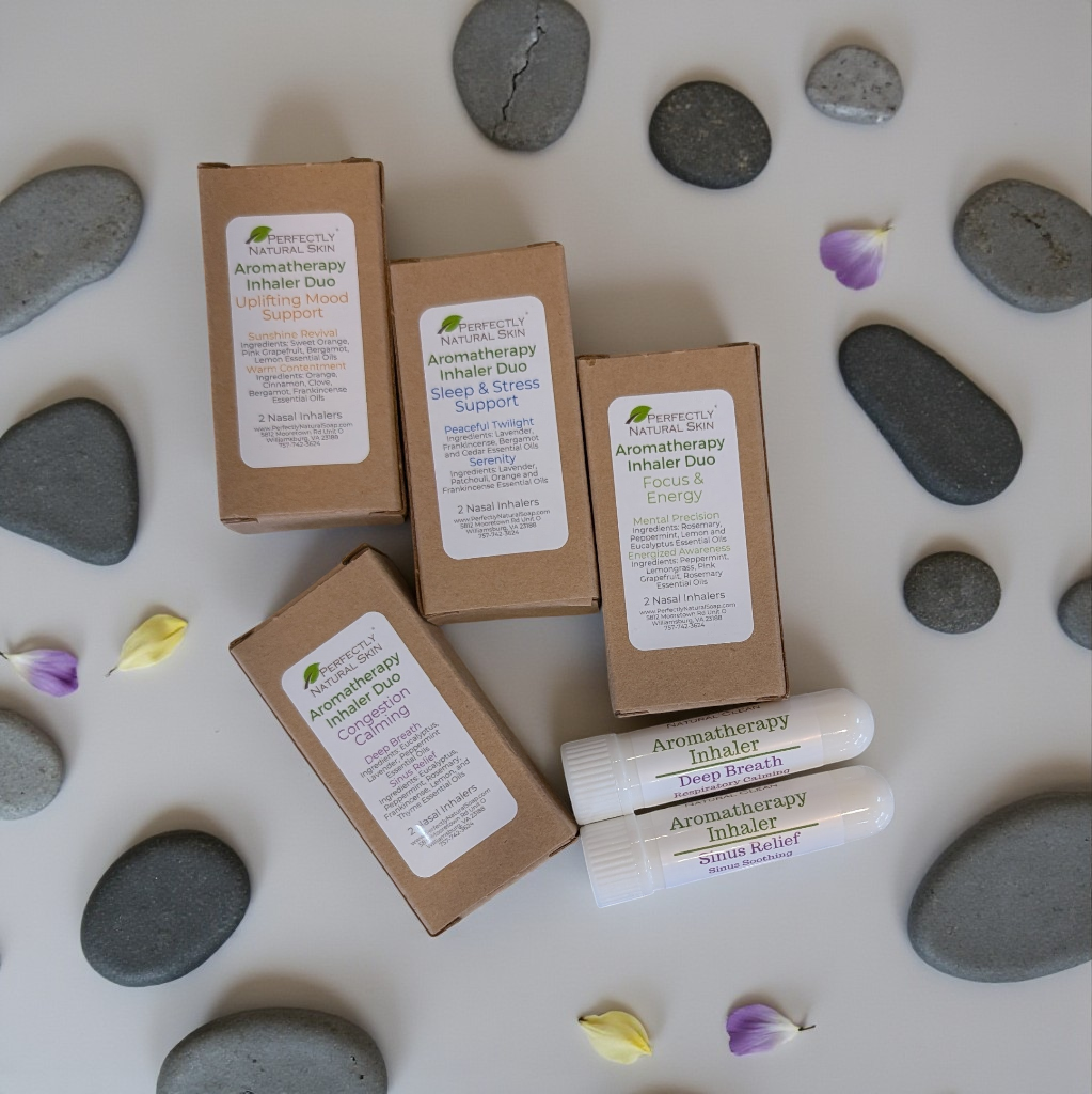 Aromatherapy nasal inhaler duo, Focus and Energy set with 2 portable essential oil inhalers