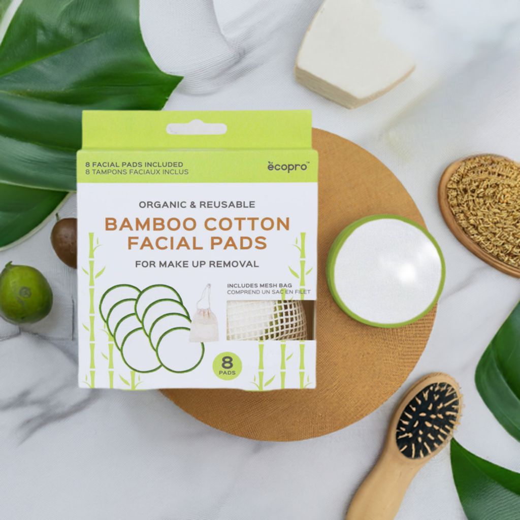 Bamboo cotton facial rounds 8 count, reusable zero-waste alternative to disposable cotton rounds