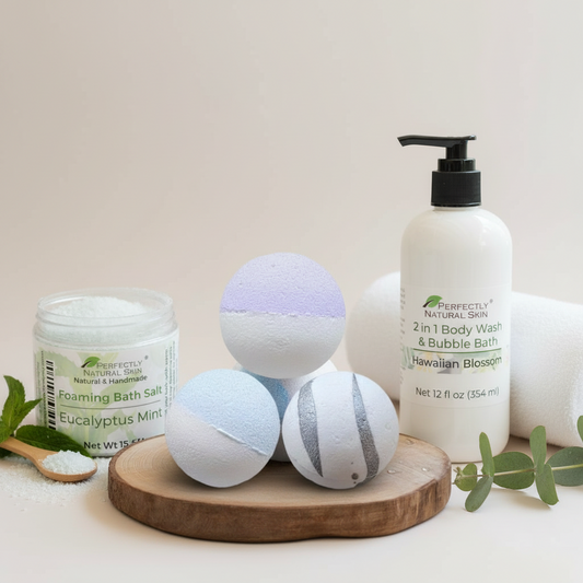 Bath Time Bliss aromatherapy bath and body gift bundle with bath bomb, foaming bubble bath and body wash