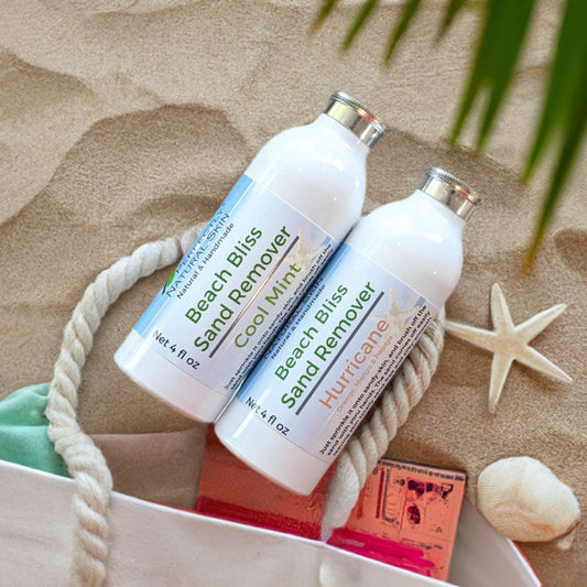 Beach Bliss talc-free sand remover powder 4 oz Cool Mint scent, beach bag essential to remove clinging sand