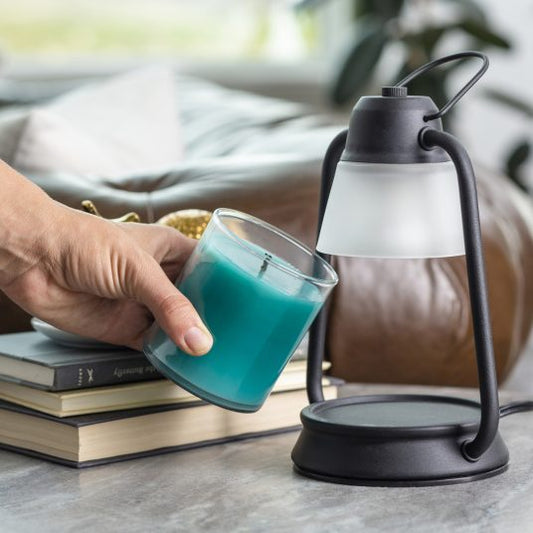 Beacon candle warmer lantern in black matte finish with frosted white shade, for jar candles and wax melts