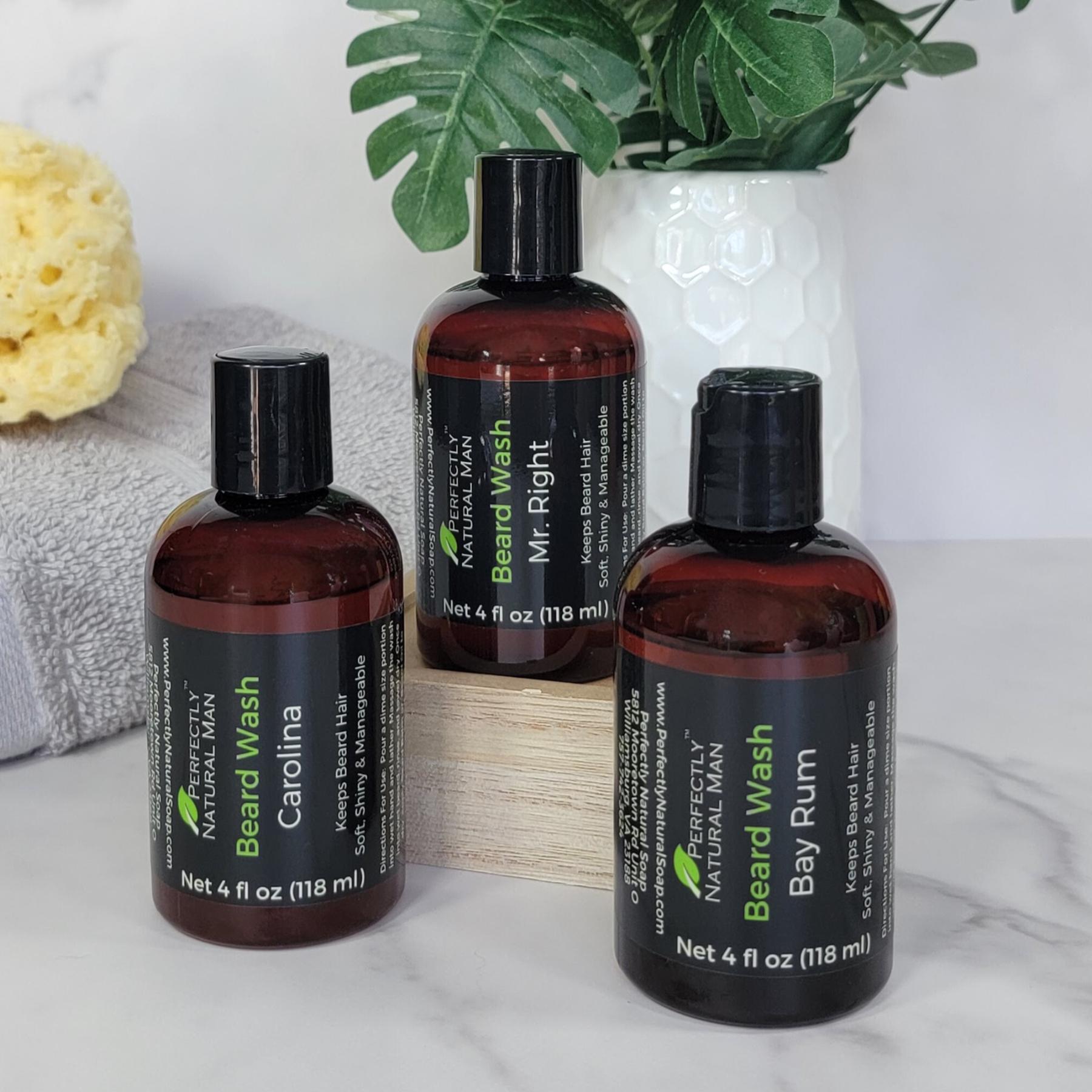 Men's natural beard wash 4 oz Bay Rum scent, cleansing and conditioning wash for beard and mustache