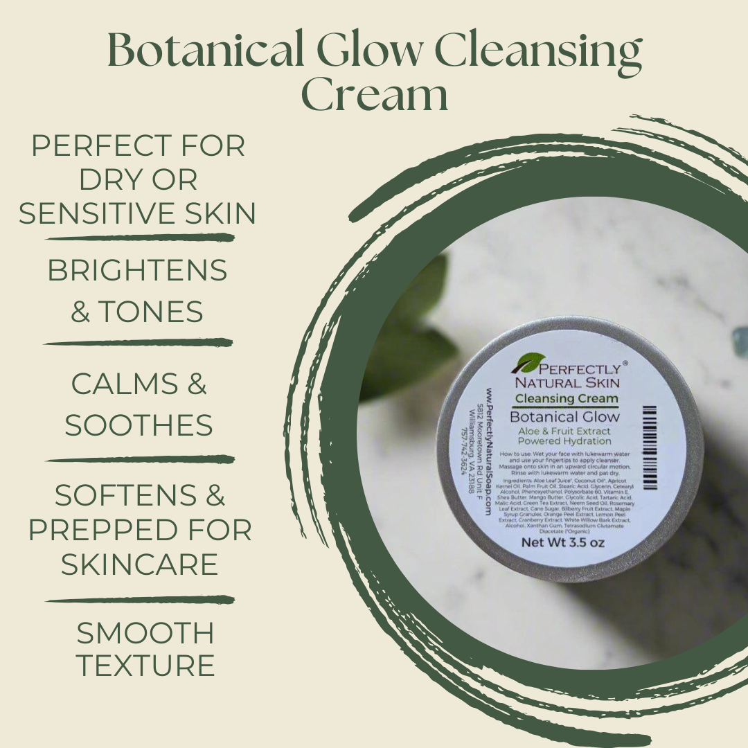Botanical Glow cleansing cream 3.5 oz in use, natural facial cleansing cream for all skin types
