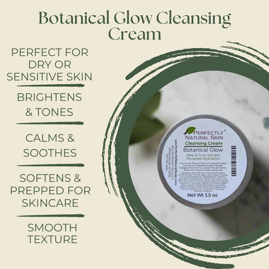 Botanical Glow cleansing cream 3.5 oz in use, natural facial cleansing cream for all skin types
