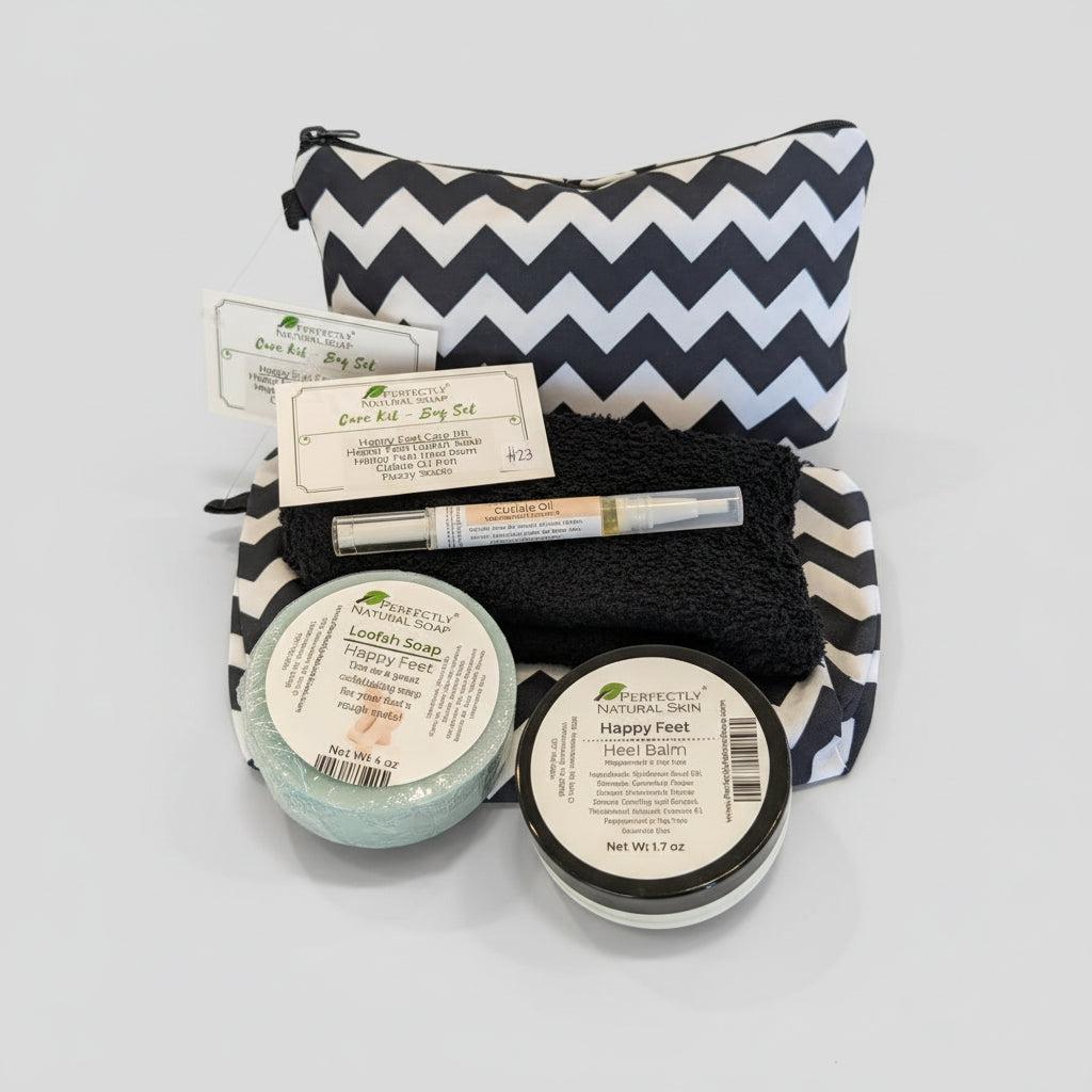 Peppermint foot care spa kit gift set with fuzzy socks, peppermint soap and Happy Feet heel balm