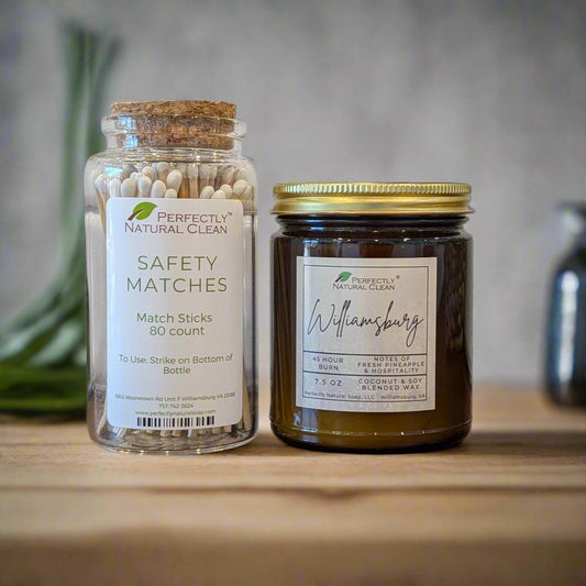Classic coconut soy candle and matches bundle in Azure scent, hand-poured natural candle gift set