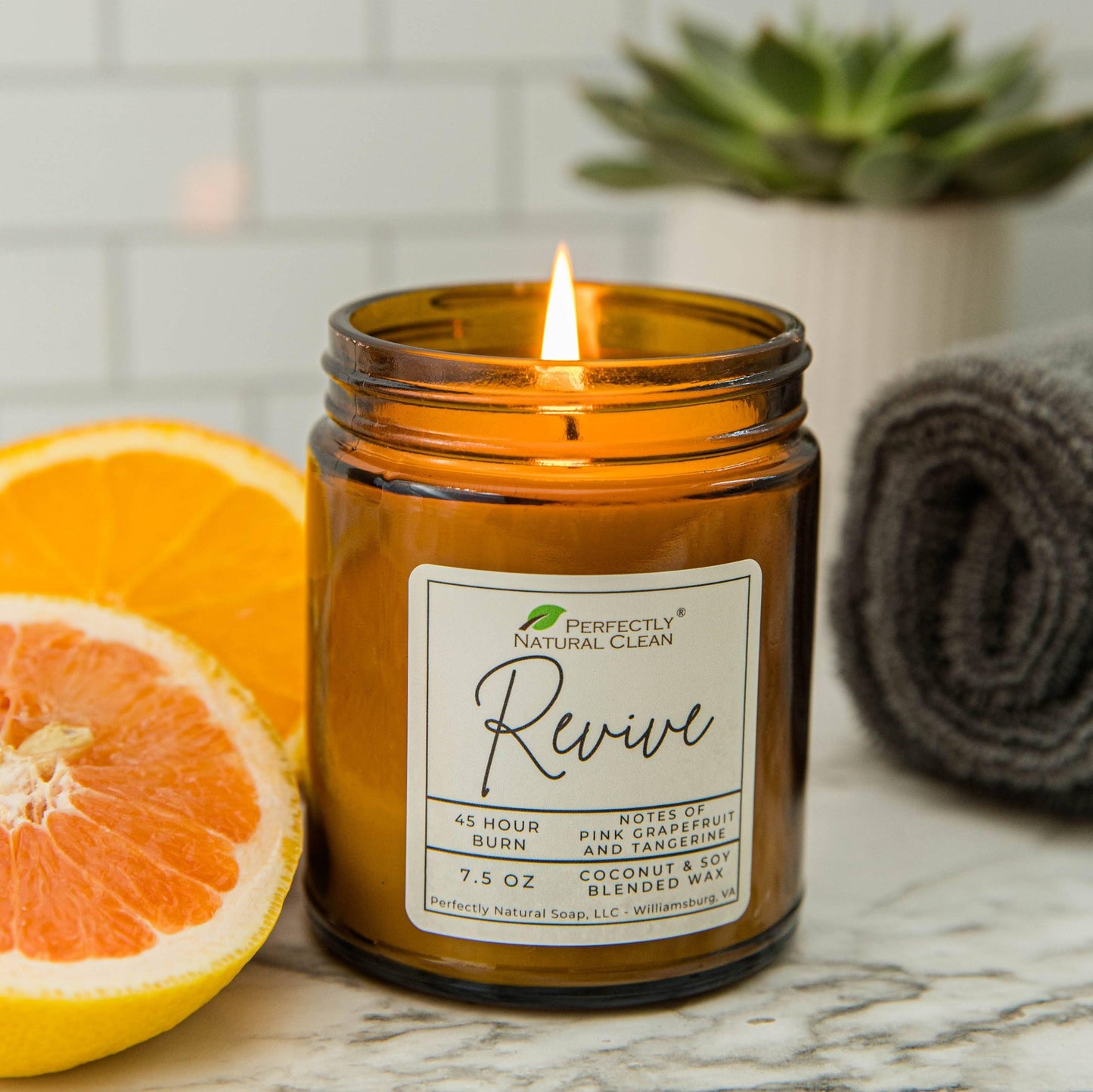 Classic coconut soy candle 7.5 oz Revive scent, hand-poured natural candle with uplifting fragrance
