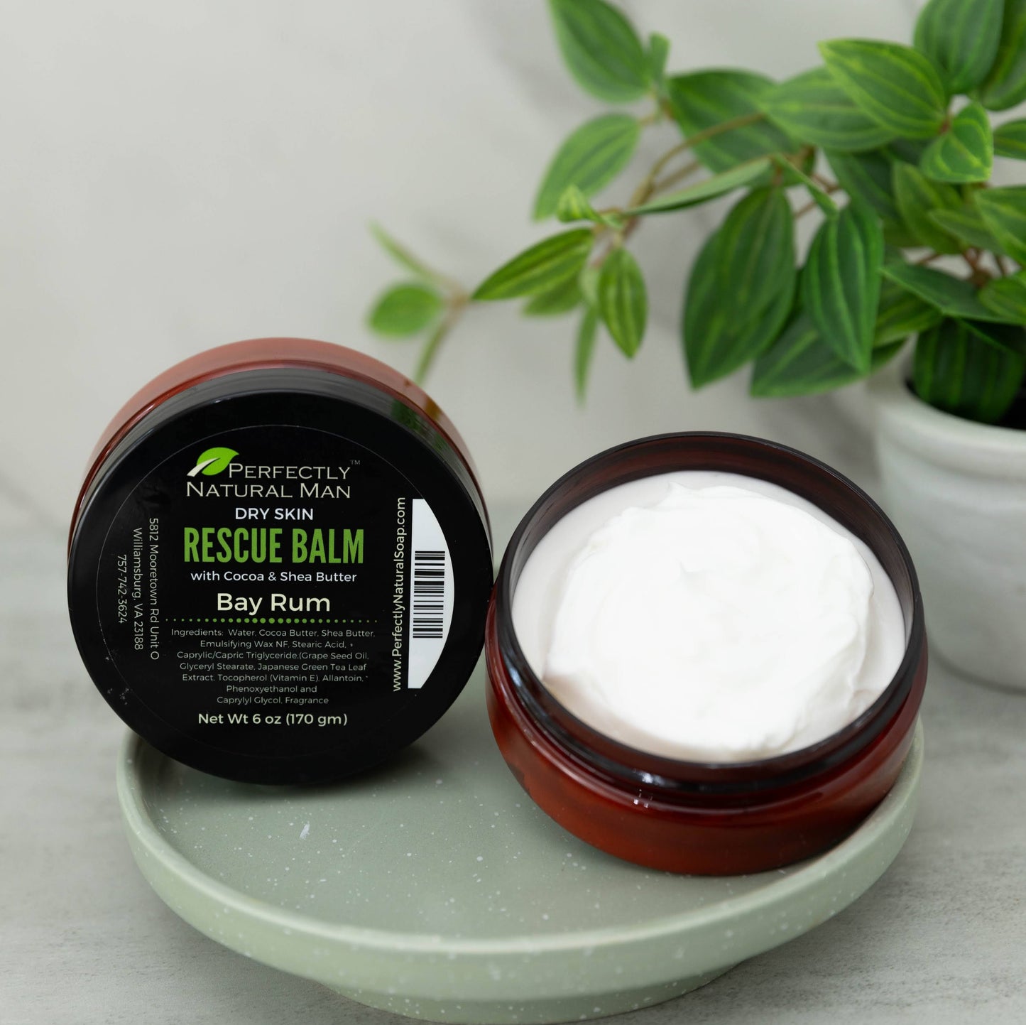 Dry Skin Rescue balm with cocoa and shea butters 6 oz Bay Rum scent, intensive moisture balm for dry skin