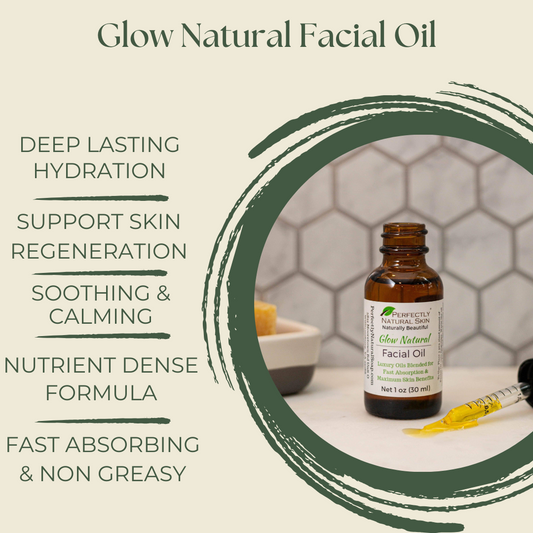 Glow natural facial oil 1 oz dropper bottle, lightweight plant-based oil for all skin types