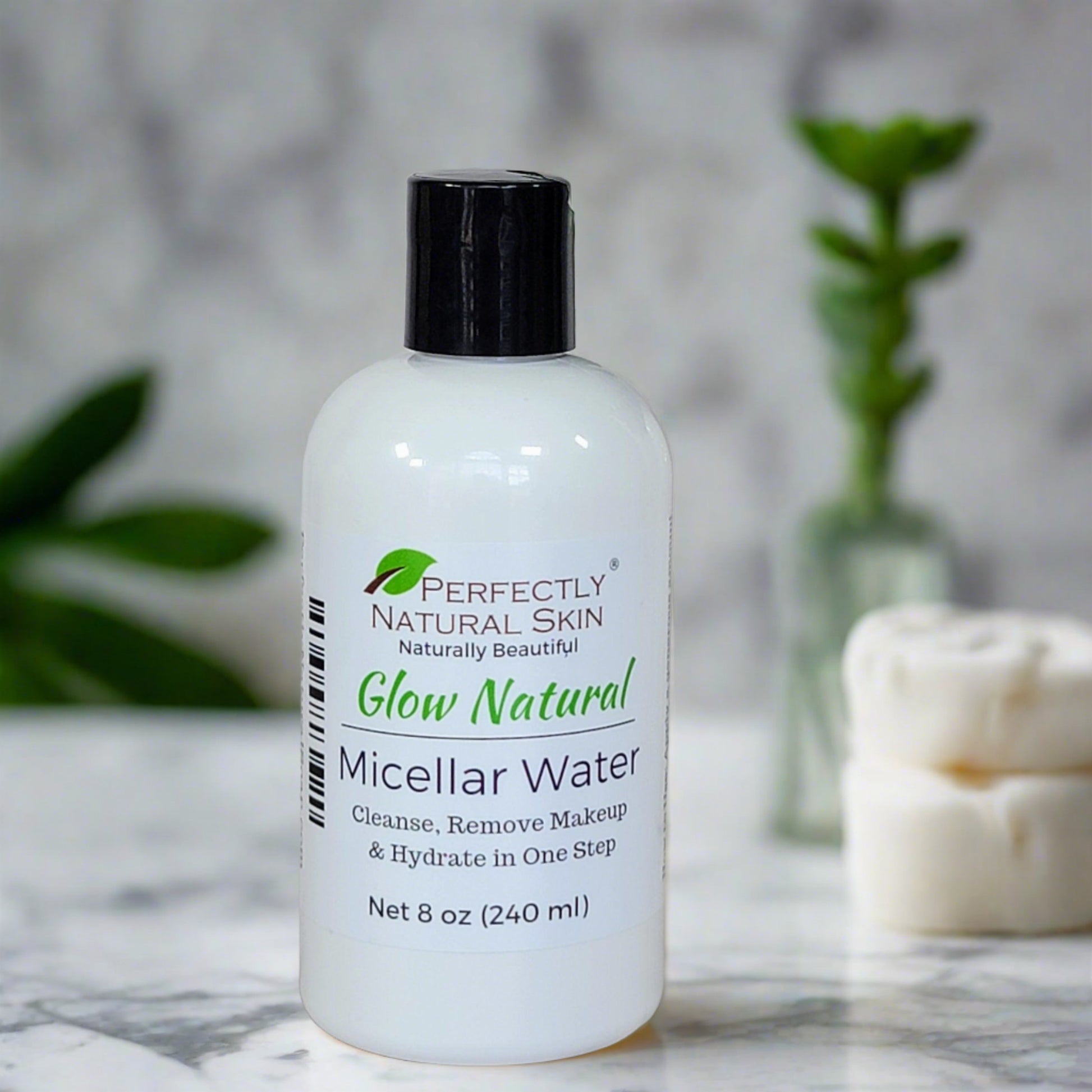 Glow natural micellar water makeup remover and no-rinse cleanser 8 oz, gentle daily cleansing water