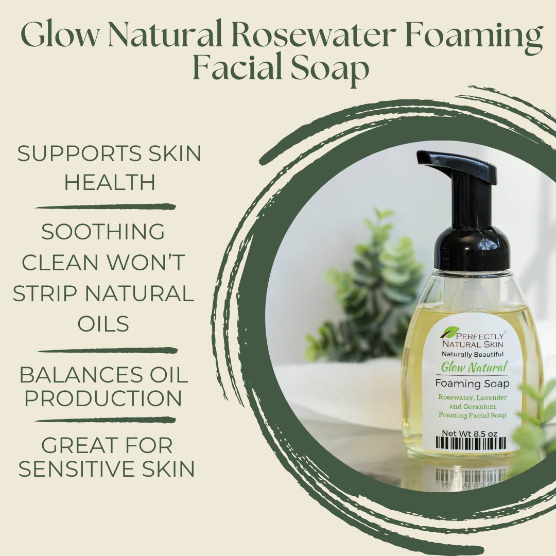 Glow natural rosewater foaming facial soap 8.5 oz bottle, gentle natural foam facial cleanser for daily use
