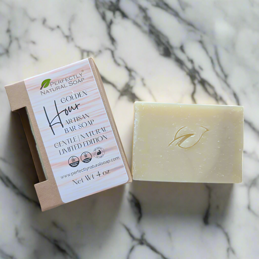 Golden Hour natural soap bar 4 oz on sale, warm luminous golden honey and florals scented handmade soap