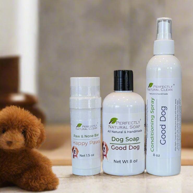 Good Dog natural grooming starter set, complete pet kit with dog shampoo, conditioner spray and paw balm