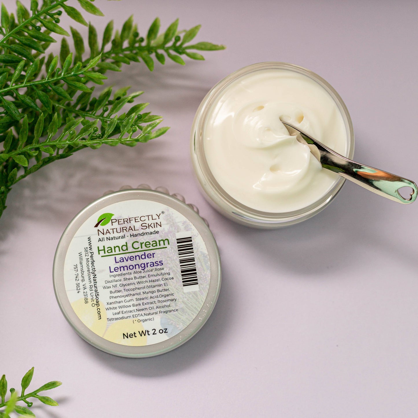 Hand cream pot 2 oz Lavender Lemongrass scent, rich natural moisturizing hand lotion for dry hands