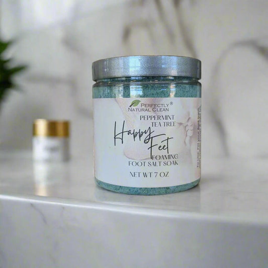 Happy Feet foaming foot salt soak 7 oz, mineral-rich peppermint foot soak for tired and aching feet