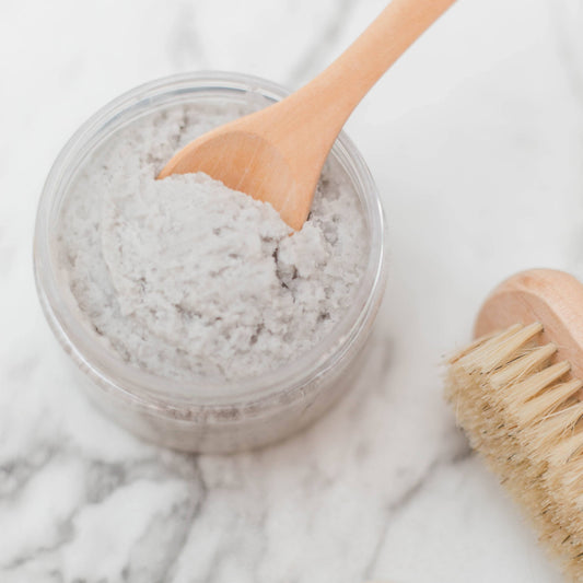 Happy Feet foaming foot scrub 5 oz in use, natural pumice scrub for smooth soft well-cared-for feet