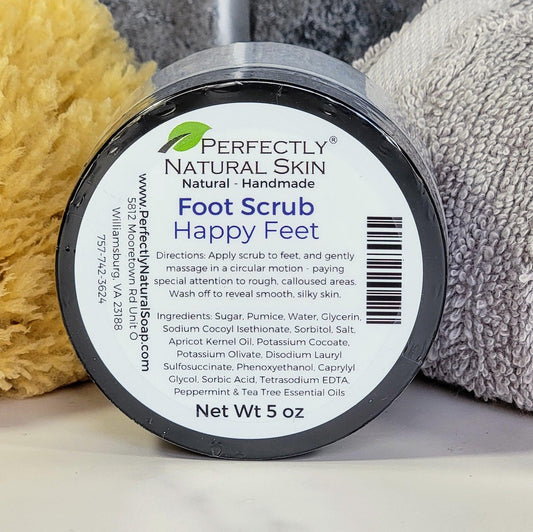 Happy Feet foaming foot scrub 5 oz, exfoliating pumice foot scrub for calluses and rough dry skin