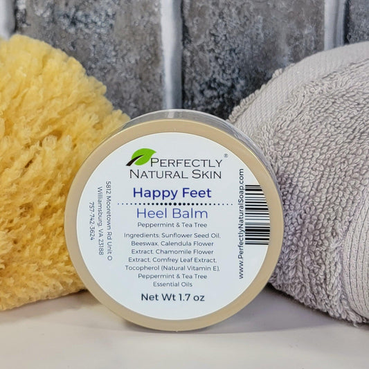 Happy Feet heel balm, cooling and moisturizing cracked heel repair balm with peppermint and shea butter