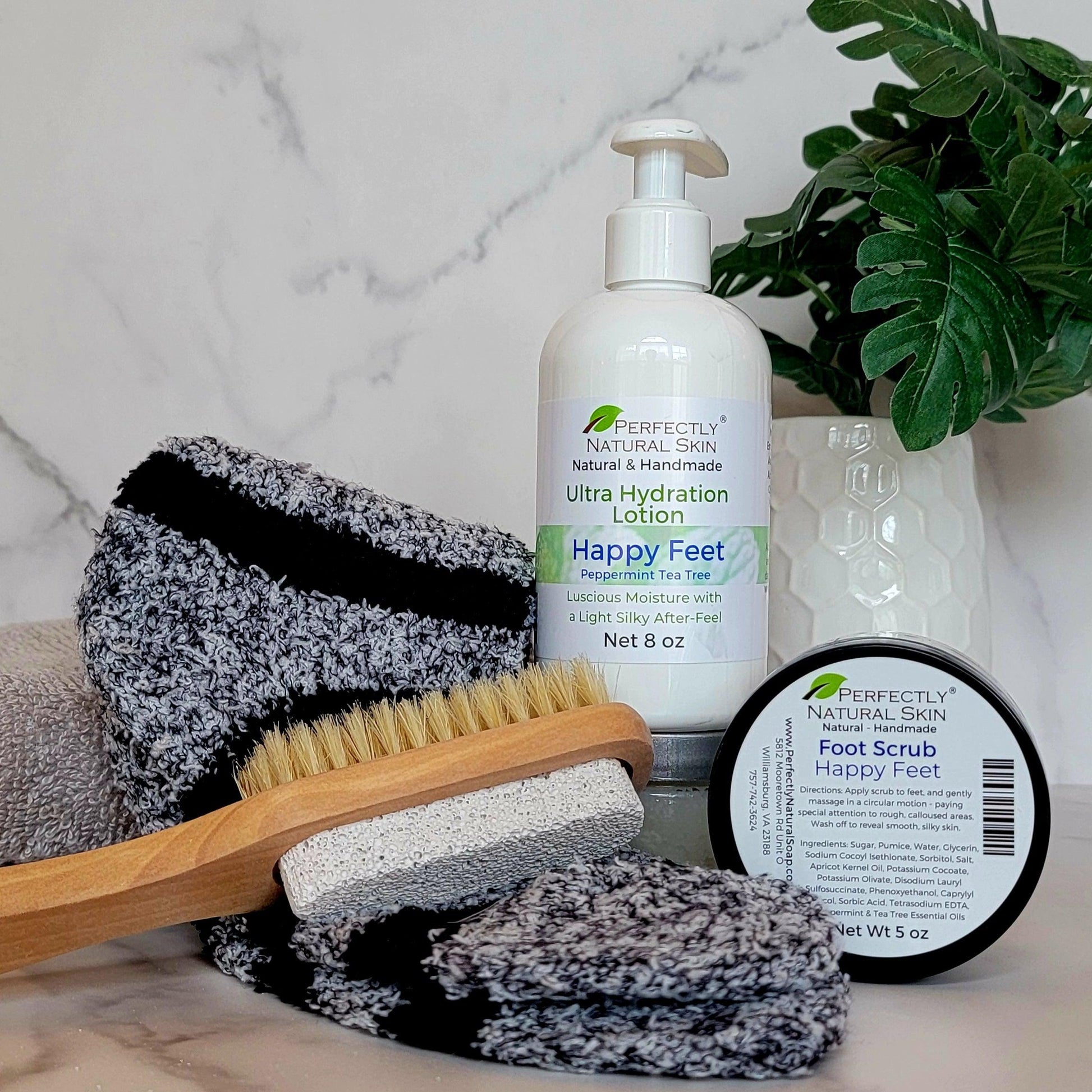 Happy Feet exfoliating scrub and smooth foot care set, complete natural foot spa kit with scrub and cream