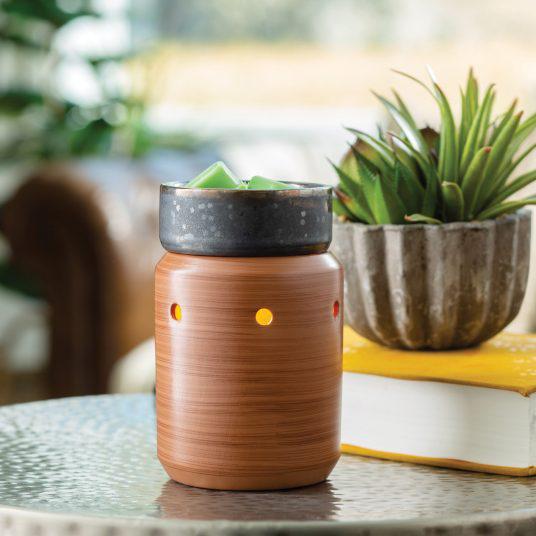 Illumination wax warmer Walnut Pewter style, warm wood-toned electric wax melt warmer