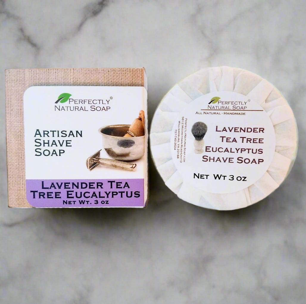 Lavender tea tree eucalyptus natural artisan shave soap puck, refreshing antiseptic shave soap for men