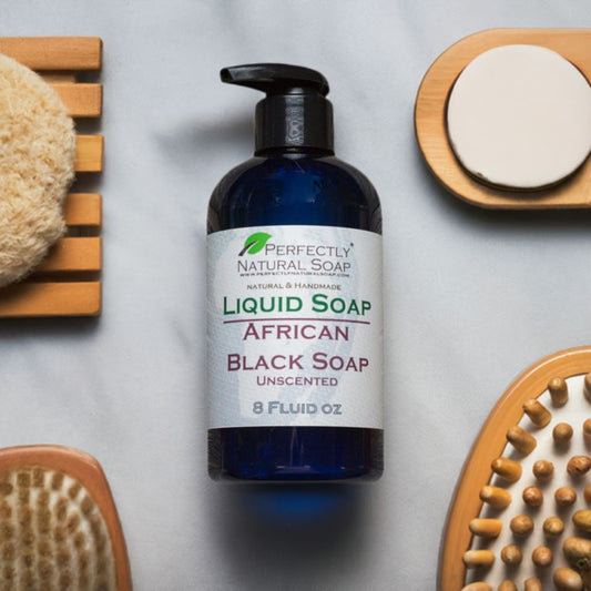Liquid African black soap unscented 8 oz, traditional West African liquid soap for gentle body and face cleansing
