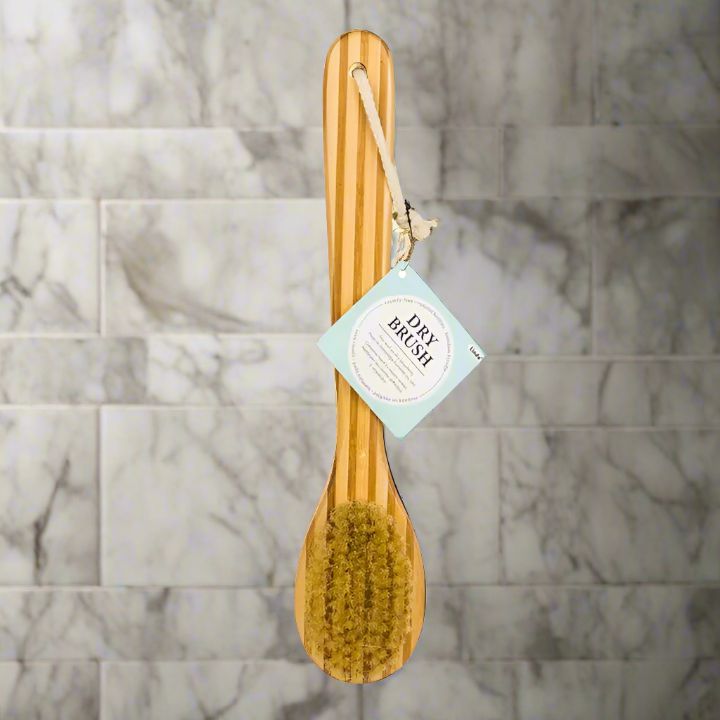 Long handled bamboo dry brush with natural sisal bristles, body brush for dry brushing and lymphatic massage