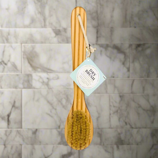 Long handled bamboo dry brush with natural sisal bristles, body brush for dry brushing and lymphatic massage